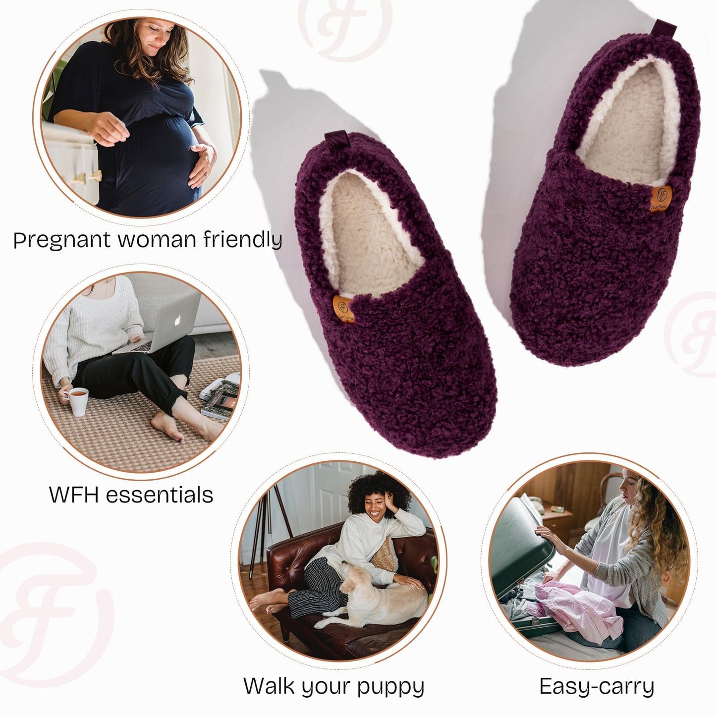 EverFoams Women’s Soft Curly Full Slippers Memory Foam Lightweight House Shoes Cozy Loafer with Polar Fleece Lining