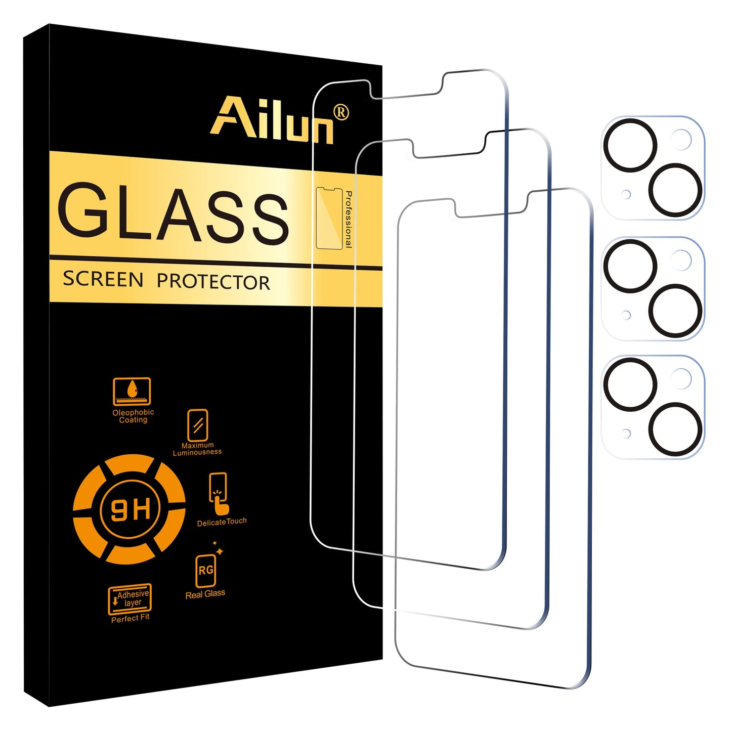 Ailun 5 Pack Screen Protector for iPhone 16 Pro Max [6.9 inch] + 3 Pack Camera Lens Protector with Installation Frame,Sensor Protection,Dynamic Island Compatible,Case Friendly Tempered Glass Film