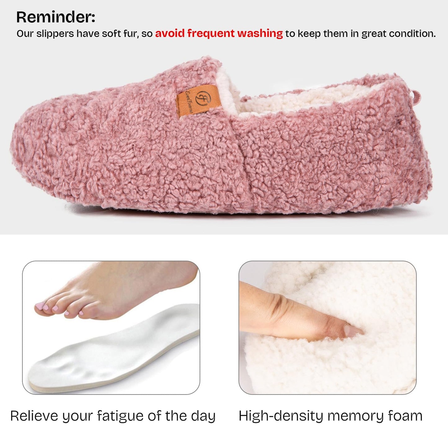 EverFoams Women’s Soft Curly Full Slippers Memory Foam Lightweight House Shoes Cozy Loafer with Polar Fleece Lining