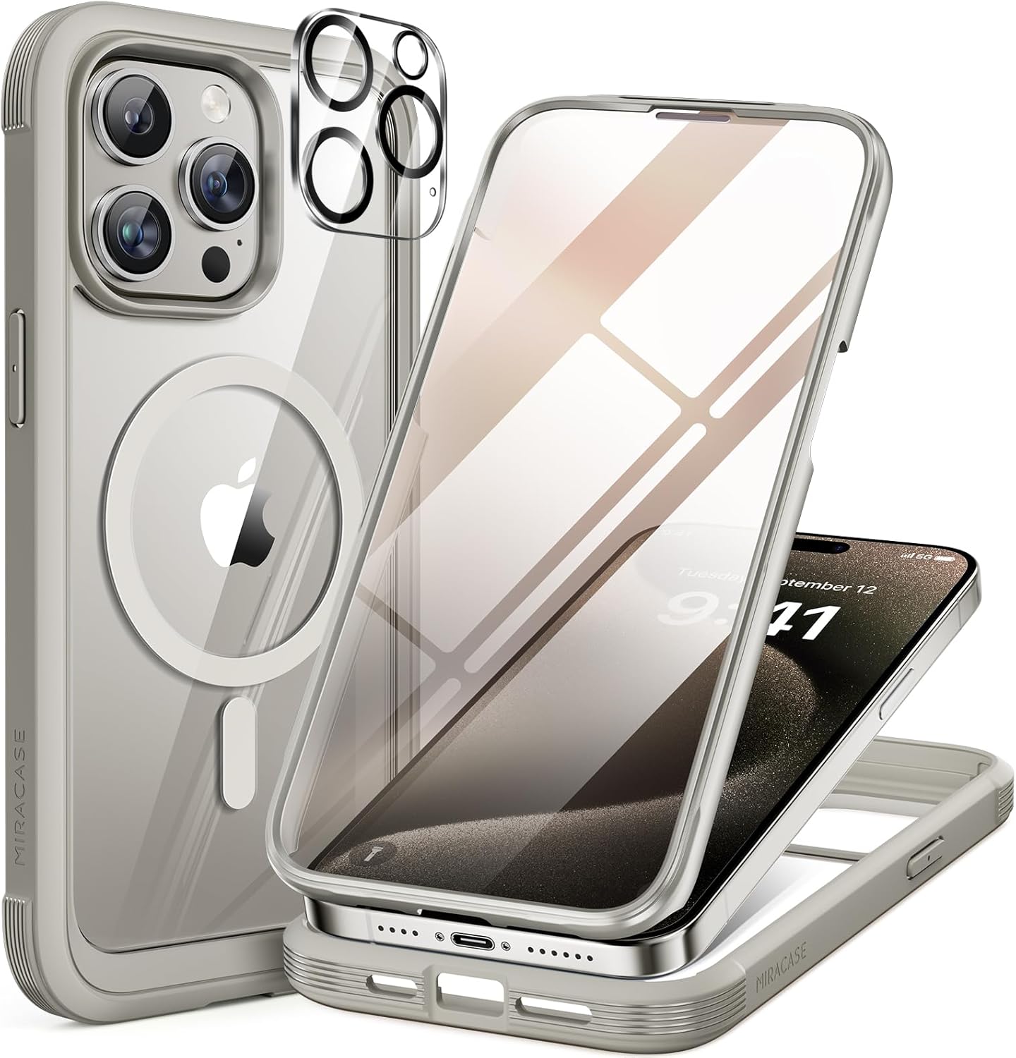 Miracase Magnetic for iPhone 16 Pro Max Case 6.9'' [Compatible with MagSafe] Full-Body Phone case with Built-in Glass Screen Protector& Camera Protector,Drop Proof 16 Pro Max Cover,Desert Brown