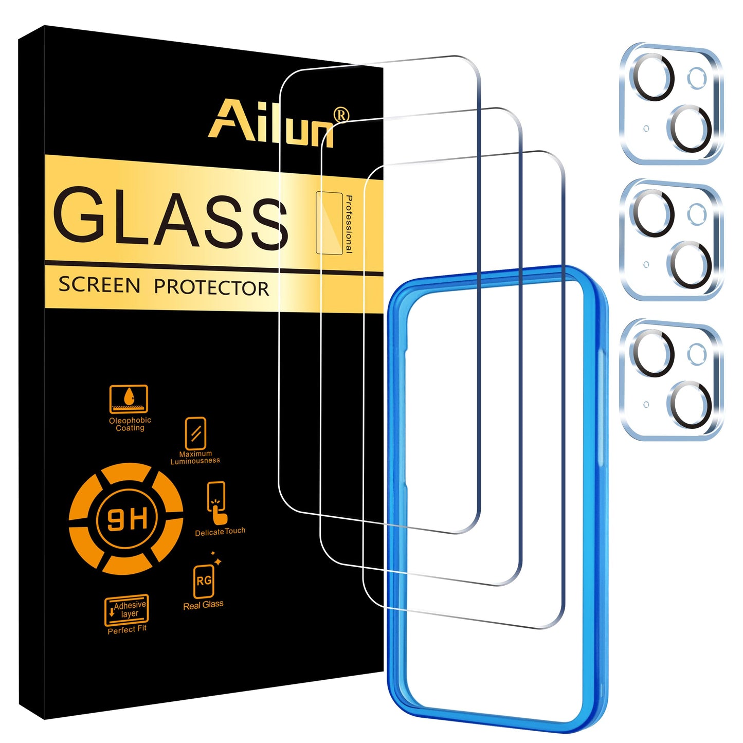 Ailun 5 Pack Screen Protector for iPhone 16 Pro Max [6.9 inch] + 3 Pack Camera Lens Protector with Installation Frame,Sensor Protection,Dynamic Island Compatible,Case Friendly Tempered Glass Film