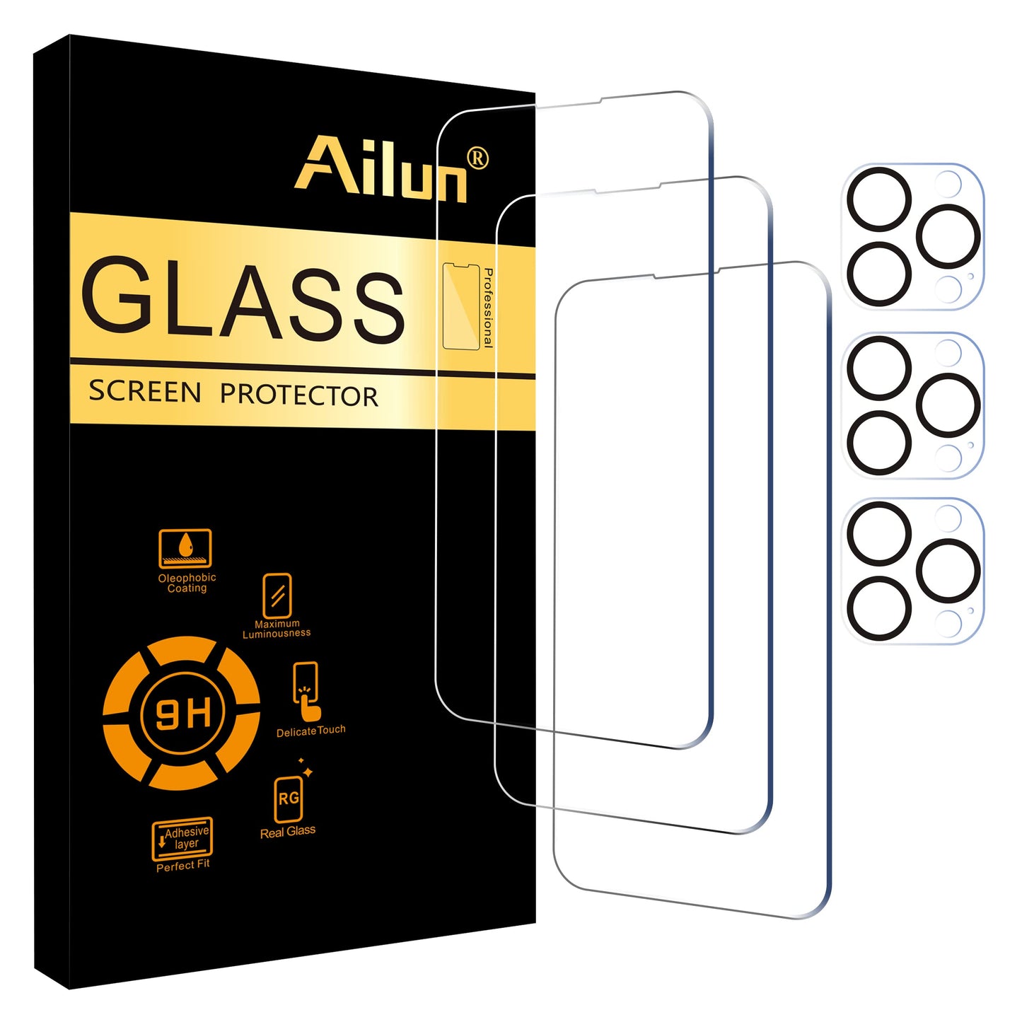 Ailun 5 Pack Screen Protector for iPhone 16 Pro Max [6.9 inch] + 3 Pack Camera Lens Protector with Installation Frame,Sensor Protection,Dynamic Island Compatible,Case Friendly Tempered Glass Film