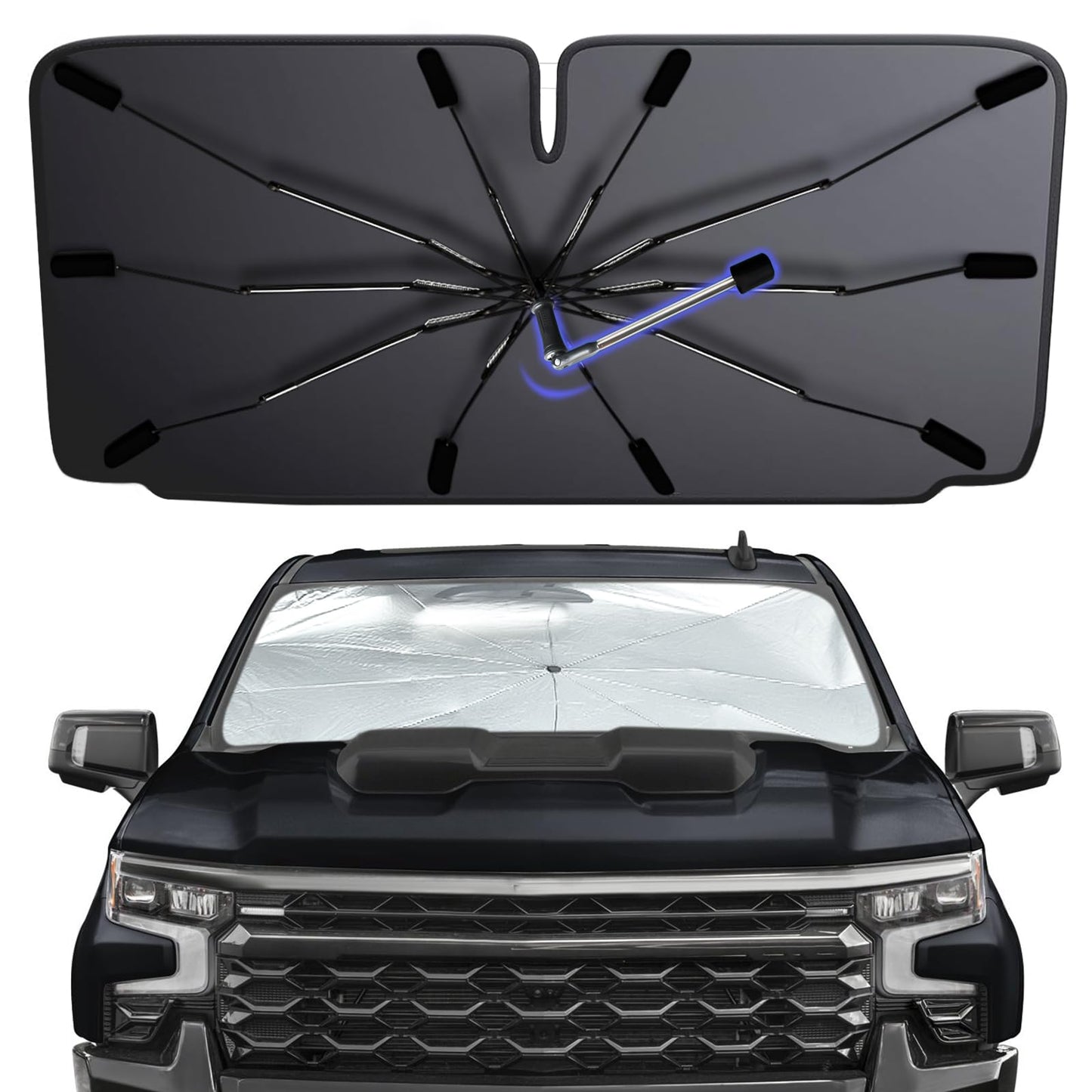 2025 Windshield Sun Shade Umbrella, Foldable Car Umbrella Sunshade with UV Block Car Front Window (Heat Insulation Protection) for Auto Windshield Covers Trucks Cars (Large)