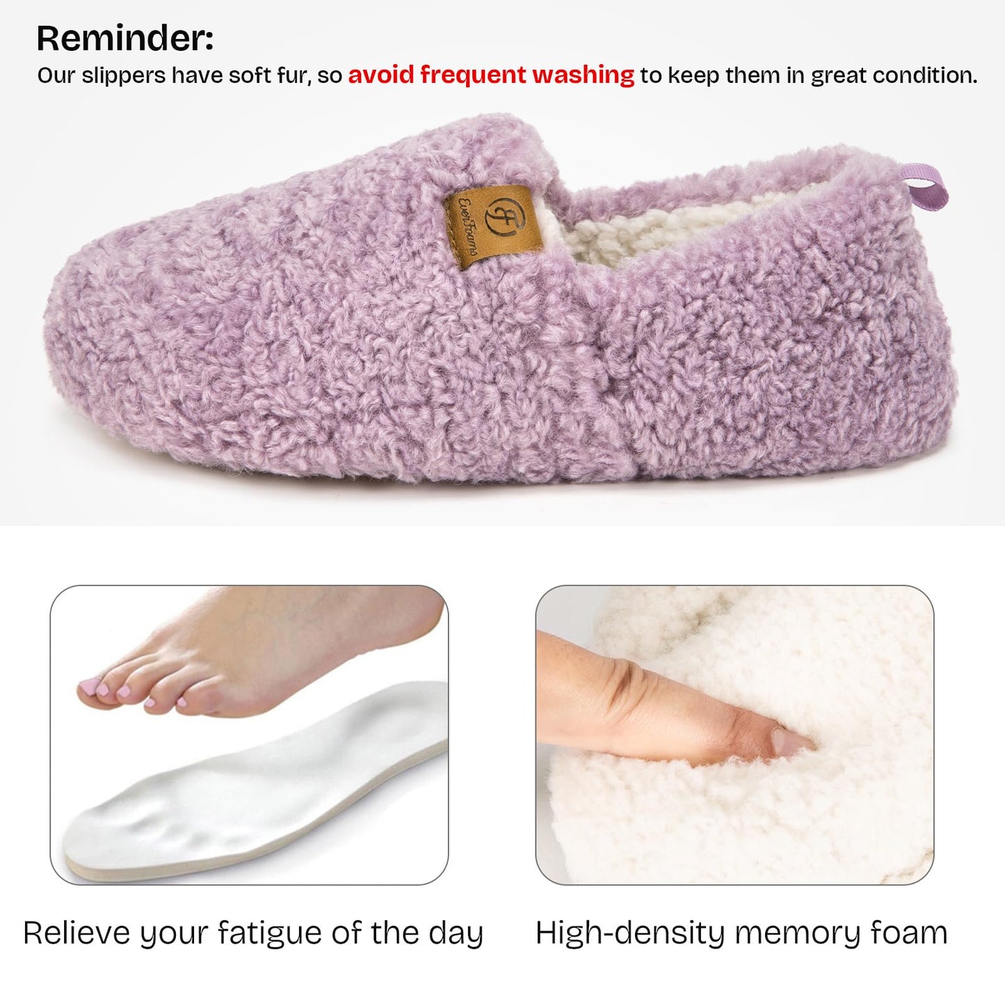 EverFoams Women’s Soft Curly Full Slippers Memory Foam Lightweight House Shoes Cozy Loafer with Polar Fleece Lining