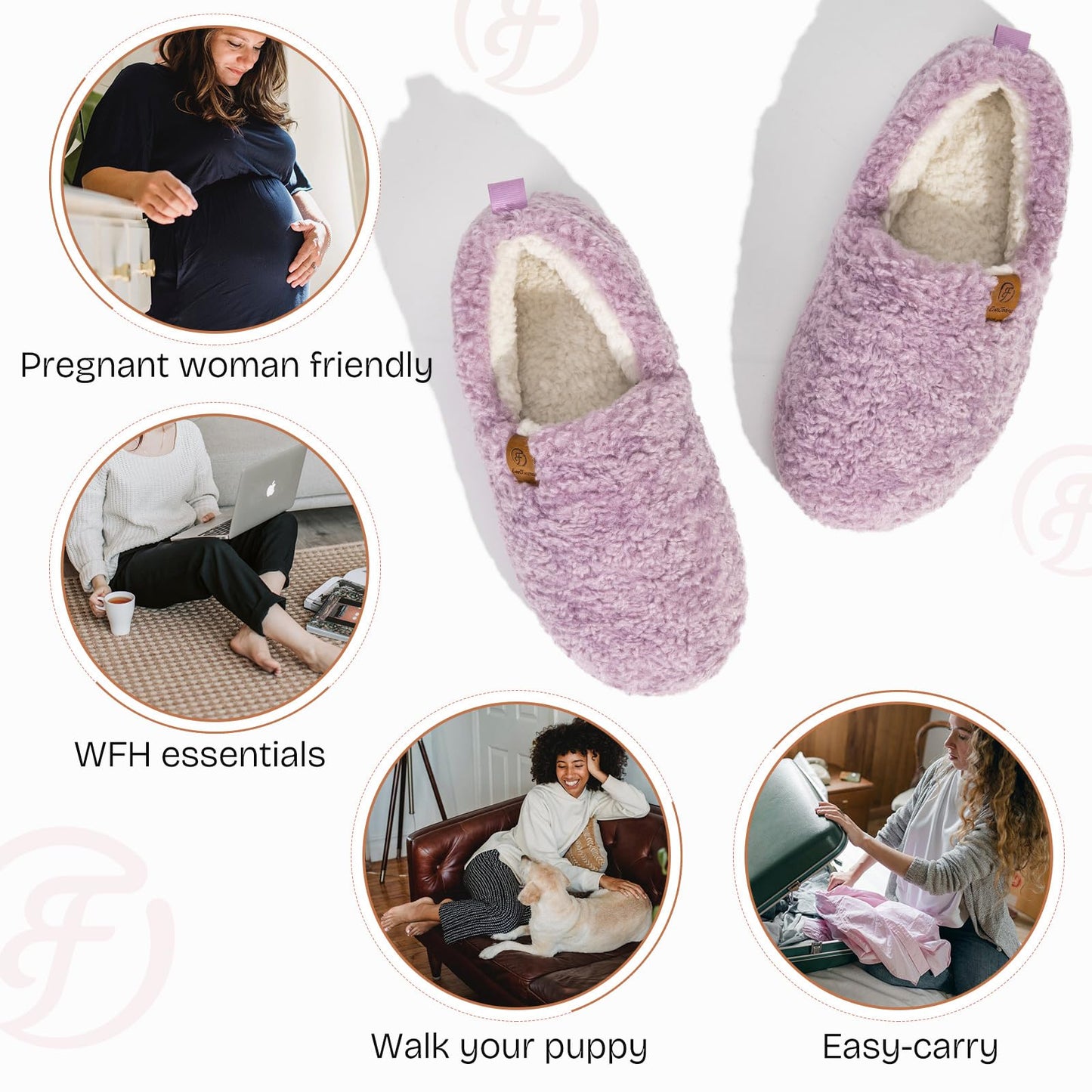 EverFoams Women’s Soft Curly Full Slippers Memory Foam Lightweight House Shoes Cozy Loafer with Polar Fleece Lining
