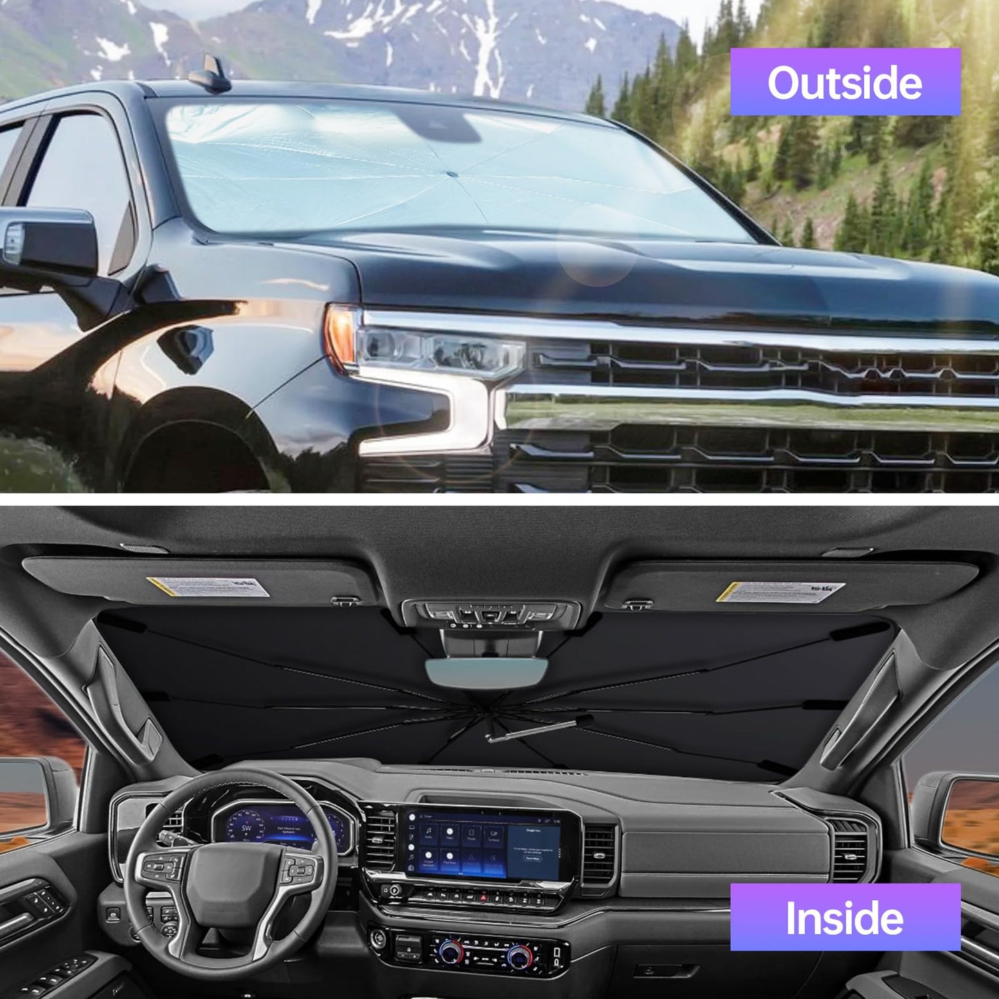 2025 Windshield Sun Shade Umbrella, Foldable Car Umbrella Sunshade with UV Block Car Front Window (Heat Insulation Protection) for Auto Windshield Covers Trucks Cars (Large)
