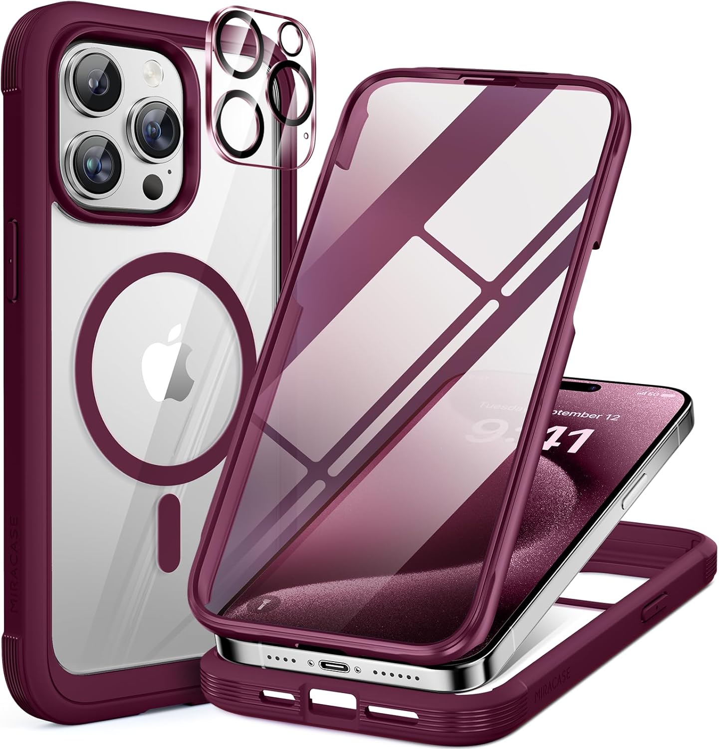 Miracase Magnetic for iPhone 16 Pro Max Case 6.9'' [Compatible with MagSafe] Full-Body Phone case with Built-in Glass Screen Protector& Camera Protector,Drop Proof 16 Pro Max Cover,Desert Brown
