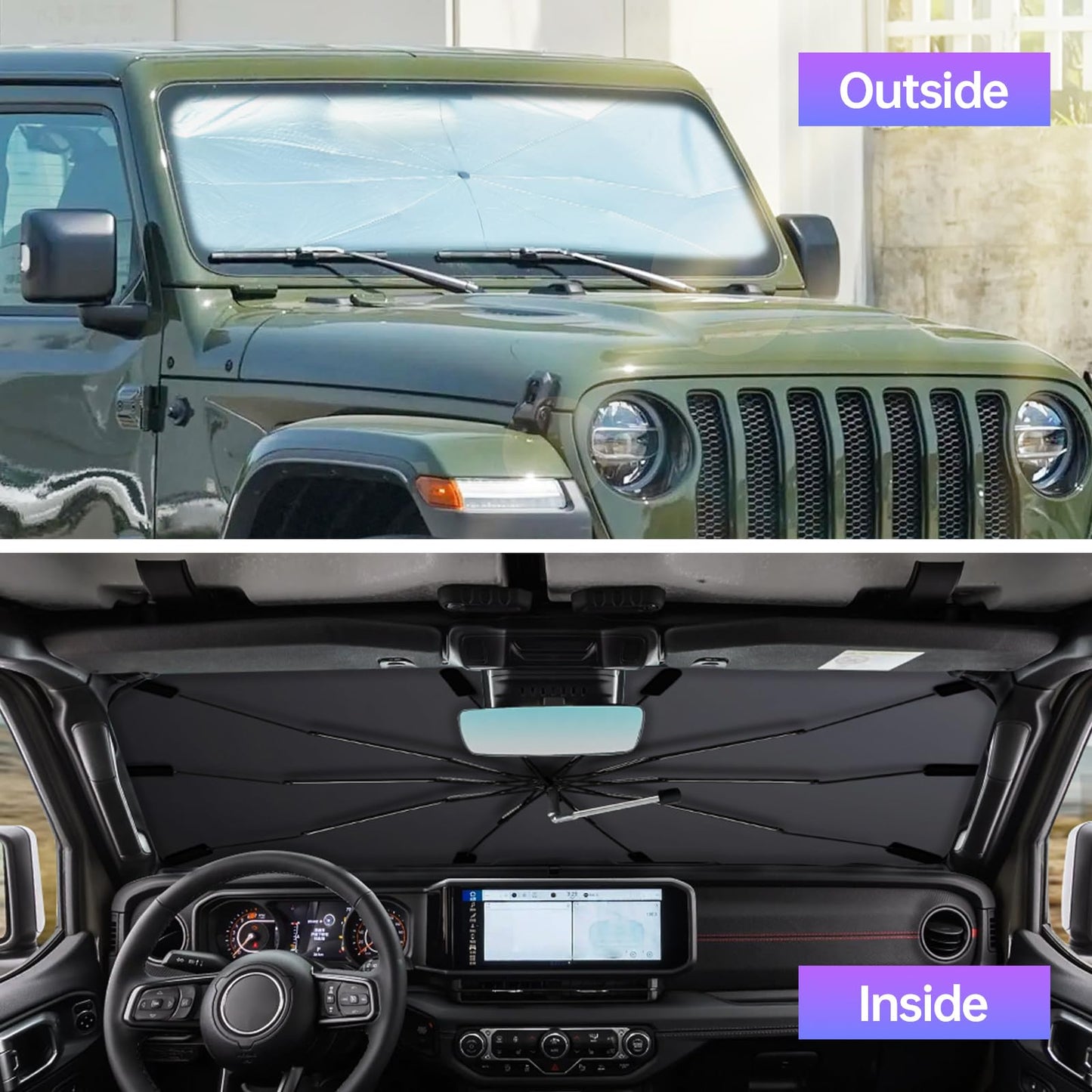 2025 Windshield Sun Shade Umbrella, Foldable Car Umbrella Sunshade with UV Block Car Front Window (Heat Insulation Protection) for Auto Windshield Covers Trucks Cars (Large)