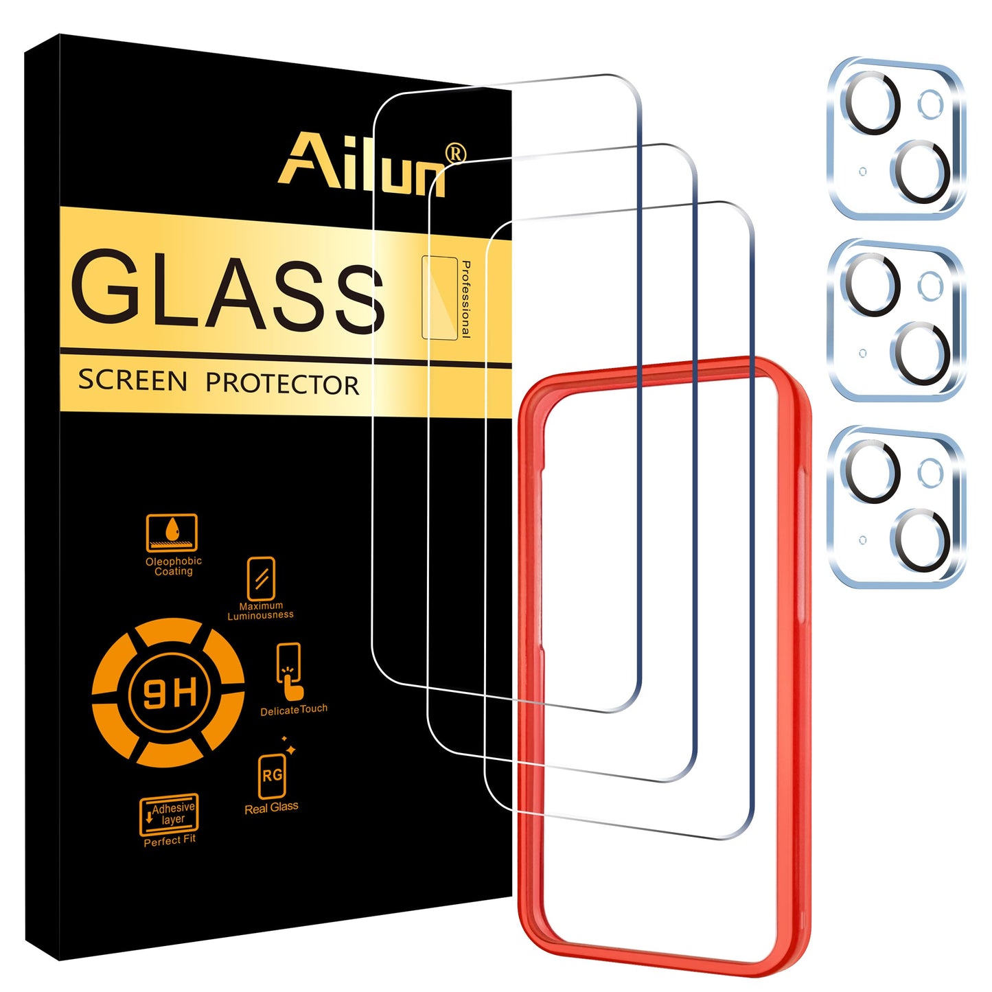 Ailun 5 Pack Screen Protector for iPhone 16 Pro Max [6.9 inch] + 3 Pack Camera Lens Protector with Installation Frame,Sensor Protection,Dynamic Island Compatible,Case Friendly Tempered Glass Film