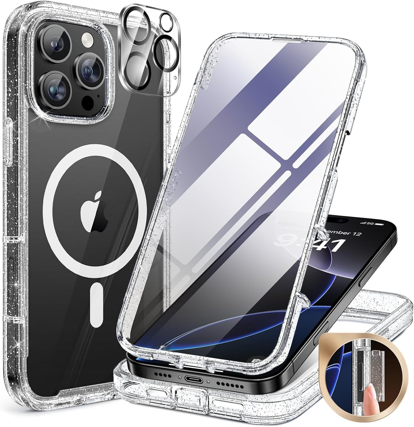 Miracase Magnetic for iPhone 16 Pro Max Case 6.9'' [Compatible with MagSafe] Full-Body Phone case with Built-in Glass Screen Protector& Camera Protector,Drop Proof 16 Pro Max Cover,Desert Brown