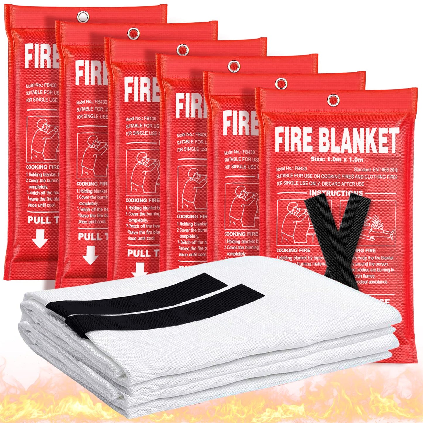 Fire Blanket 4 Pack - 40" x 40" Prepared Emergency Fire Blanket for Home and Kitchen, RV, Grill, Fireplace, Safe & Easy for Young Adults and Elderly Living Alone