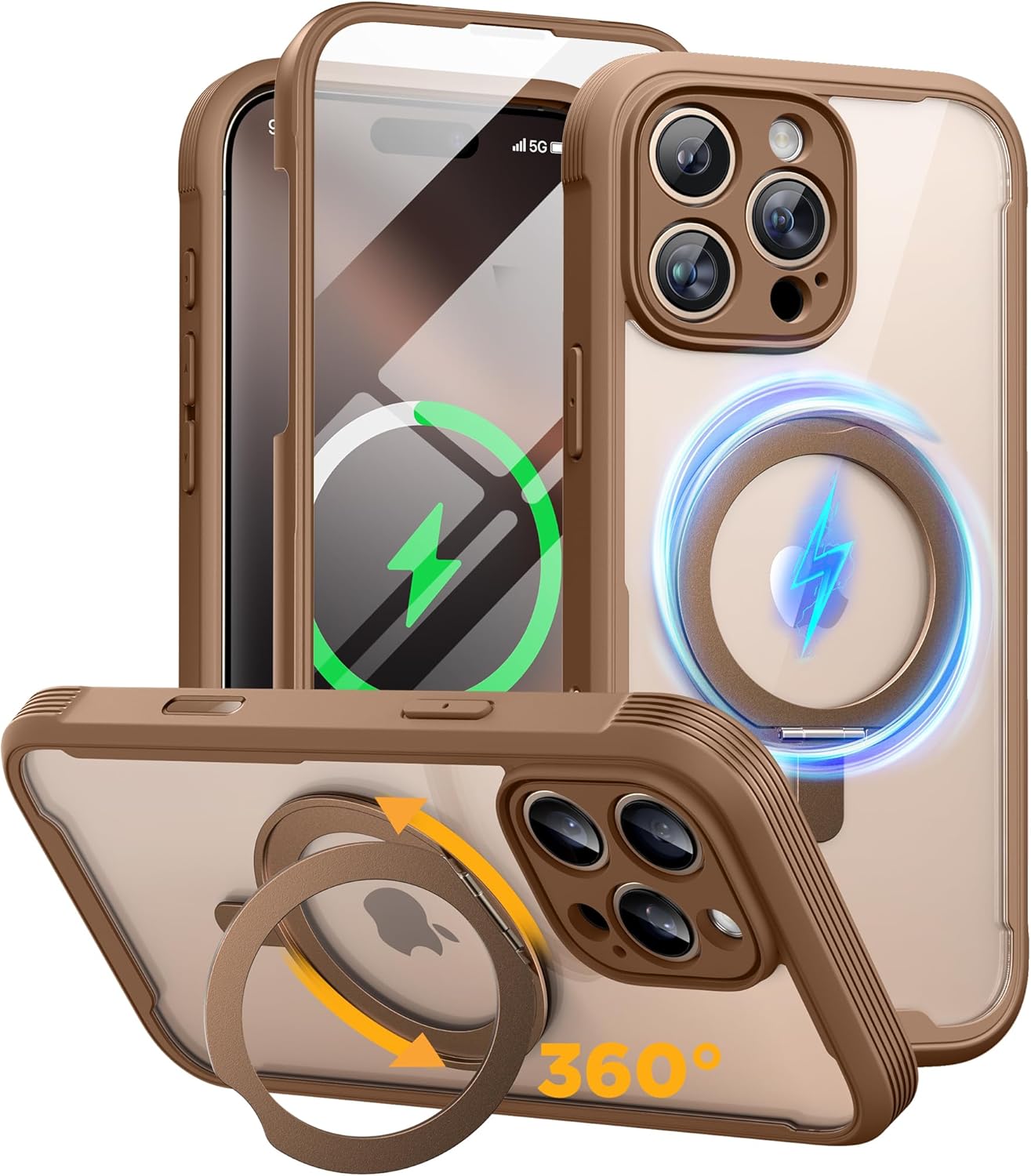 Miracase Magnetic for iPhone 16 Pro Max Case 6.9'' [Compatible with MagSafe] Full-Body Phone case with Built-in Glass Screen Protector& Camera Protector,Drop Proof 16 Pro Max Cover,Desert Brown