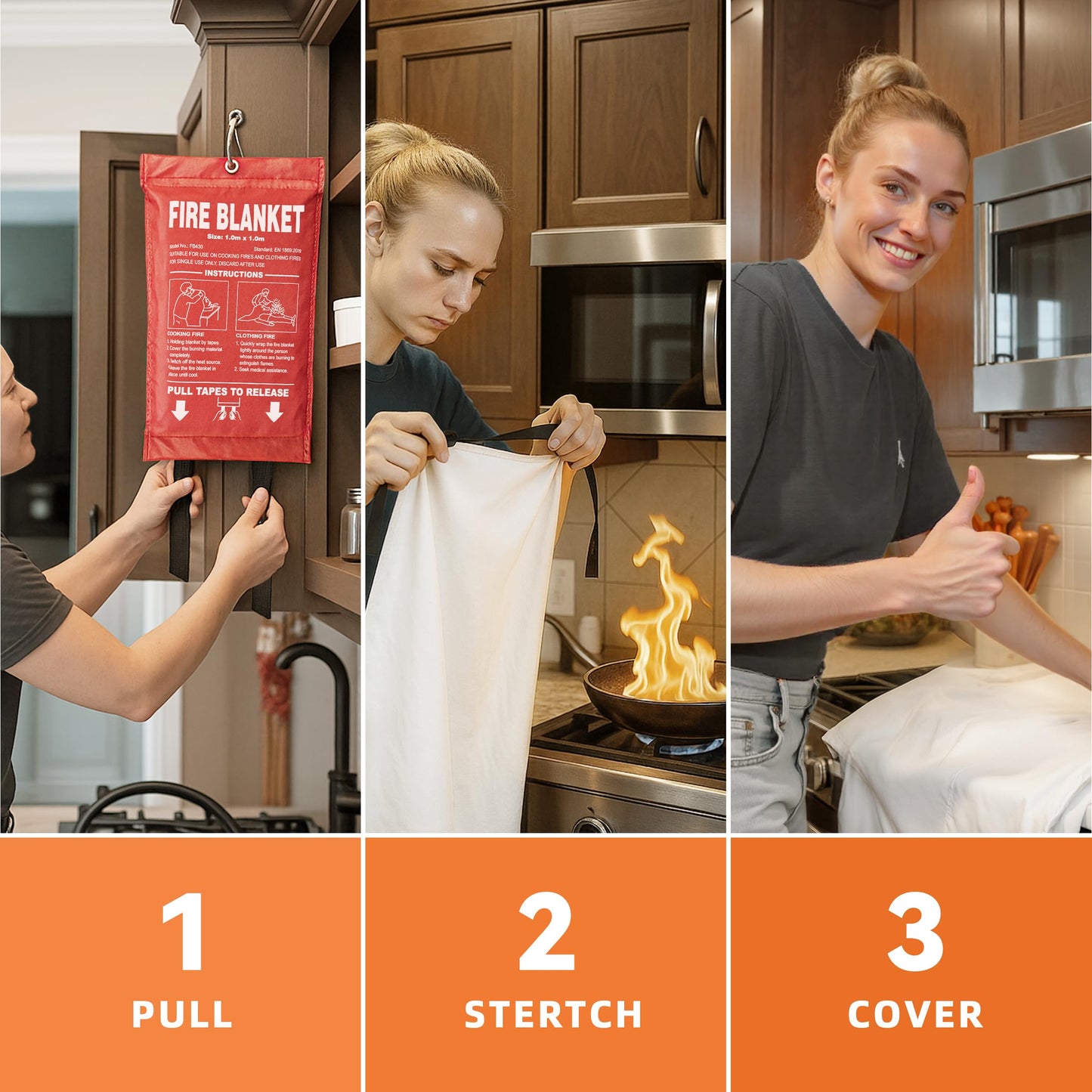 Fire Blanket 4 Pack - 40" x 40" Prepared Emergency Fire Blanket for Home and Kitchen, RV, Grill, Fireplace, Safe & Easy for Young Adults and Elderly Living Alone