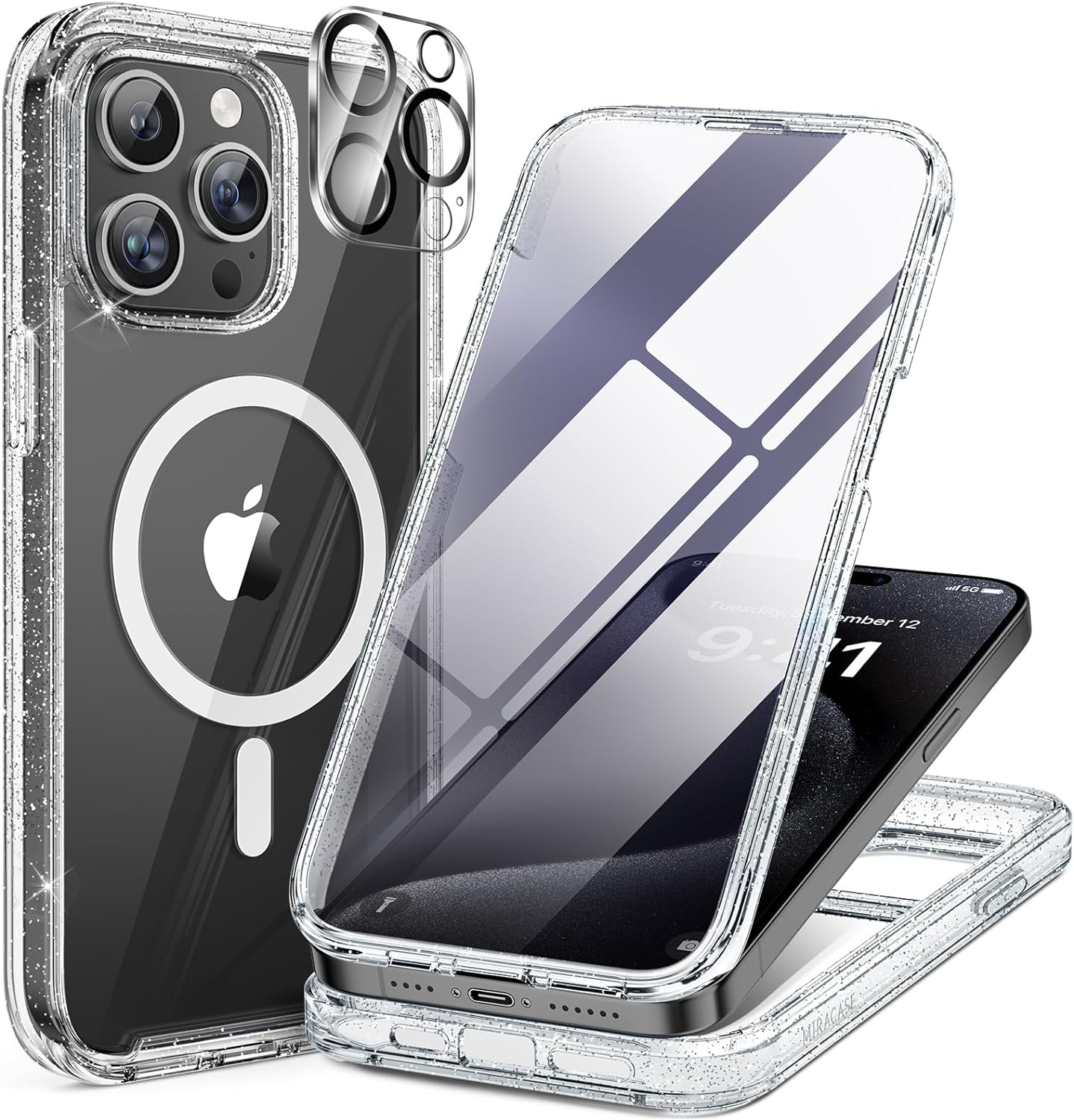 Miracase Magnetic for iPhone 16 Pro Max Case 6.9'' [Compatible with MagSafe] Full-Body Phone case with Built-in Glass Screen Protector& Camera Protector,Drop Proof 16 Pro Max Cover,Desert Brown